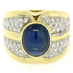 18kt Yellow Gold 6.50 ctw GIA Certified Sapphire and Diamond Wide Band Ring