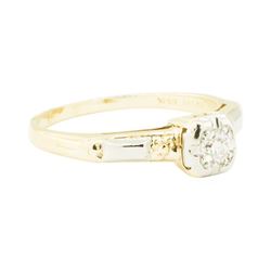 0.15 ctw Diamond Solitaire Vintage Motif Ring - 14KT Yellow Gold