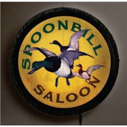 Spoonbill Saloon Light Up Wood Barrel End