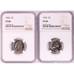Lot of (2) 1963 Proof Jefferson Nickel Coins NGC PF68