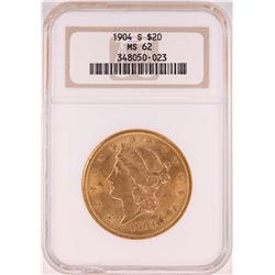 1904-S $20 Liberty Head Double Eagle Coin NGC MS62 - Chipped Slab