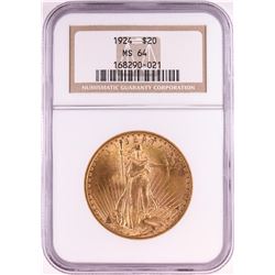 1924 $20 St. Gaudens Double Eagle Gold Coin NGC MS64