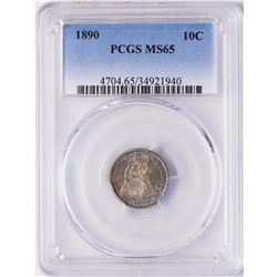 1890 Seated Liberty Dime Coin PCGS MS65