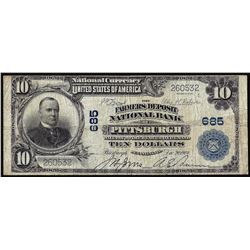 1902 PB $10 Farmers Deposit NB of Pittsburgh, PA CH # 685 National Currency Note