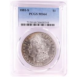1881-S $1 Morgan Silver Dollar Coin PCGS MS64 Nice Toning
