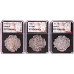 Lot of 1899-S, 1900-O, & 1901-O $1 Morgan Silver Dollar Coins NGC Genuine