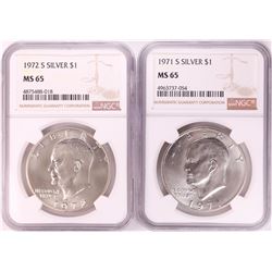 Lot of 1971-S & 1972-S Eisenhower Silver Dollar Coins NGC MS65