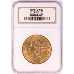 1878-S $20 Liberty Head Double Eagle Gold Coin NGC MS61