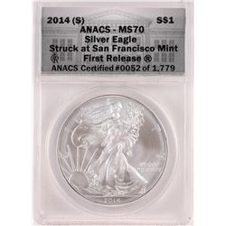 2014-(S) $1 American Silver Eagle Coin ANACS MS70 First Release