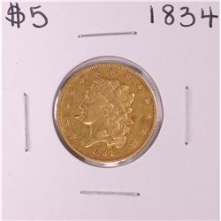 1834 Plain 4 $5 Classic Head Half Eagle Coin