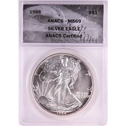 1988 $1 American Silver Eagle Coin ANACS MS69