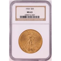 1924 $20 St. Gaudens Double Eagle Coin NGC MS63