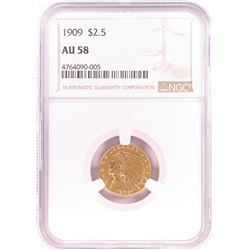1909 $2 1/2 Indian Head Quarter Eagle Gold Coin NGC AU58