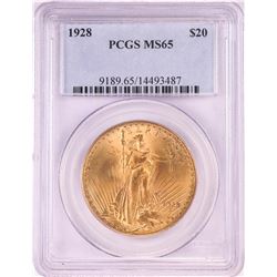 1928 $20 St. Gaudens Double Eagle Gold Coin PCGS MS65
