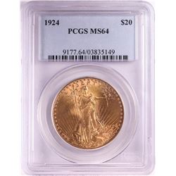 1924 $20 St. Gaudens Double Eagle Gold Coin PCGS MS64