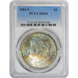 1881-S $1 Morgan Silver Dollar Coin PCGS MS64 Amazing Toning