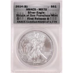 2014-(S) $1 American Silver Eagle Coin ANACS MS70 First Release