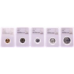 1958 (5) Coin Proof Set Graded NGC PF66/67/68