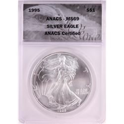 1995 $1 American Silver Eagle Coin ANACS MS69