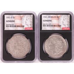Lot of 1921 & 1921-D $1 Morgan Silver Dollar Coins NGC Genuine