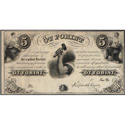 1800's Hungary 5 OT Forint Obsolete Note