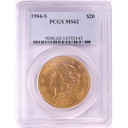 1904-S $20 Liberty Head Double Eagle Gold Coin PCGS MS62