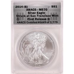 2014-(S) $1 American Silver Eagle Coin ANACS MS70 First Release