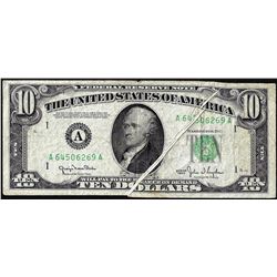 1950 $10 Federal Reserve Multiple Gutter Fold ERROR Note