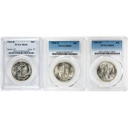 Lot of 1945-D to 1947-D Walking Liberty Half Dollar Coins PCGS MS65