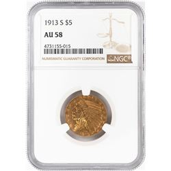 1913-S $5 Indian Head Half Eagle Gold Coin NGC AU58