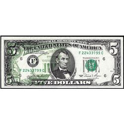 1981 $5 Federal Reserve Partial Offset ERROR Note