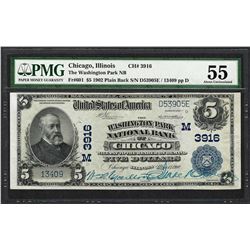 1902PB $5 Washington Park Chicago, IL CH# 3916 National Note PMG About Uncirculated 55