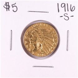 1916-S $5 Indian Head Half Eagle Gold Coin