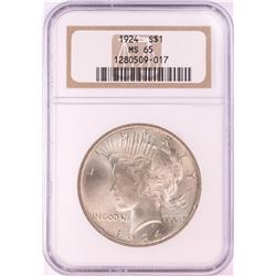 1924 $1 Peace Silver Dollar Coin NGC MS65