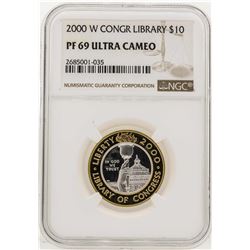 2000-W $10 Library of Congress Bimetallic Coin NGC PF69 Ultra Cameo