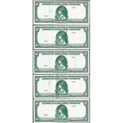 Lot of (5) Different 1929 Ten Unit American Bank Note Company Test Notes