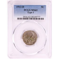 1913-D Type 1 Buffalo Nickel Coin PCGS MS62