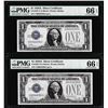 Image 1 : (2) Consecutive 1928A $1 Silver Certificate Notes Fr.1601 PMG Gem Uncirculated 66EPQ