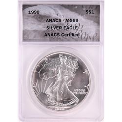1990 $1 American Silver Eagle Coin ANACS MS69