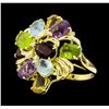 Image 2 : 14KT Yellow Gold Ladies 10.00 ctw Multi-Color Semi-Precious Gemstone and Diamond Ring