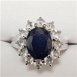 Silver Rhodium Plated Sapphire(4ct) Ring (~Size 9)(Ring is resizable for $40) (~weight 6.9g), Sugges