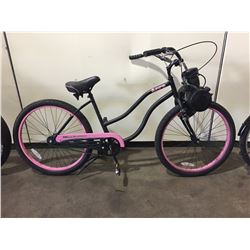 BLACK & PINK AERO SINGLE SPEED CRUISER BIKE W/ FRONT MOUNTED GAS ENGINE