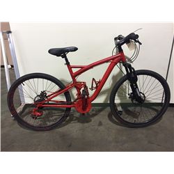 RED NO NAME 21-SPEED FULL SUSPENSION MOUNTAIN BIKE W/ FULL DISK BRAKES