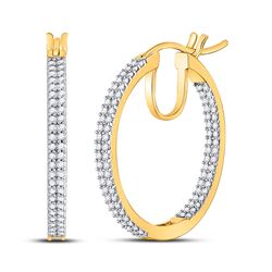 Womens Round Diamond Inside Outside Hoop Earrings 1/2 Cttw 10kt Yellow Gold - REF-32F5W
