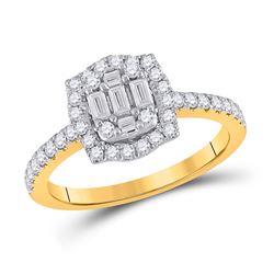 Womens Baguette Diamond Cluster Ring 5/8 Cttw 14kt Yellow Gold - REF-54F5W