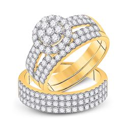 His Hers Round Diamond Cluster Matching Wedding Set 2-1/3 Cttw 14kt Yellow Gold - REF-153Y5N