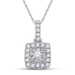 Womens Round Diamond Square Pendant 1/6 Cttw 10kt White Gold - REF-10R5X