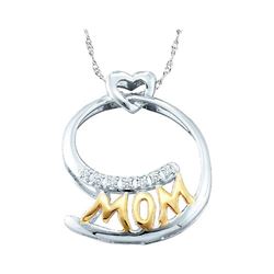 Womens Round Diamond Mom Mother Pendant 1/20 Cttw 10kt Two-tone Gold - REF-5K9Y