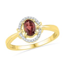 Womens Oval Lab-Created Garnet Solitaire Ring 5/8 Cttw 10kt Yellow Gold - REF-10Y5N