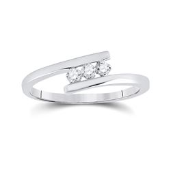 Womens Round Diamond 3-stone Promise Ring 1/10 Cttw 10kt White Gold - REF-11X9A